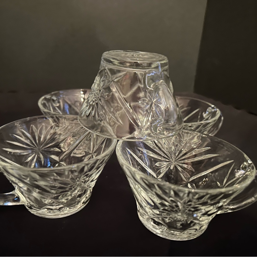 Anchor Hocking Starburst Punch Cups Clear Glass 4 0z  Set/5